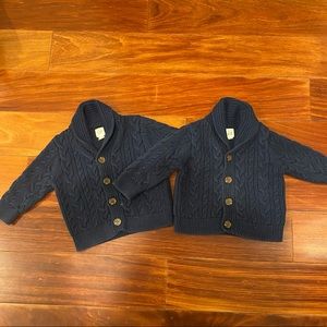 Two Baby Gap Navy Cable Knot Cardigans - 6-12 mo